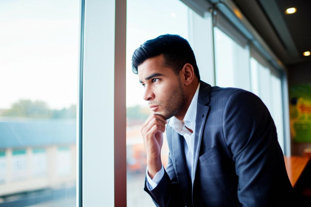 Thoughtful man looking out window