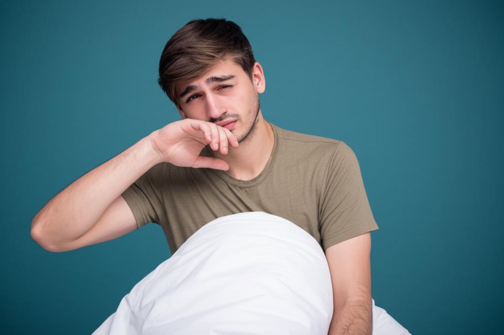 young man feeling tired after staying up late