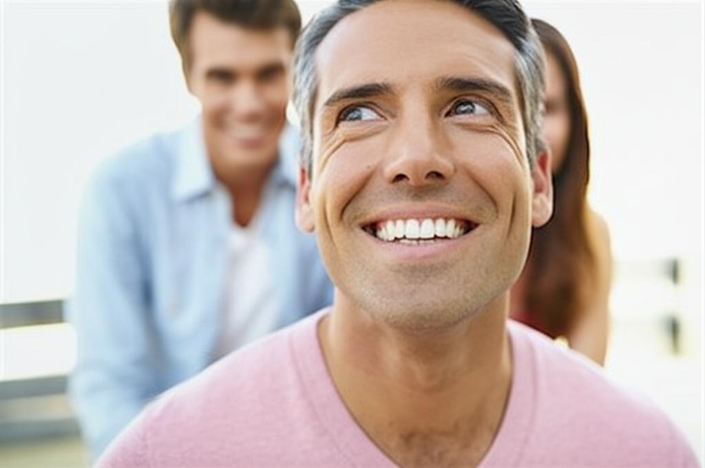 Man looking confident and happy with partner