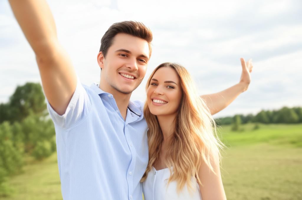 happy couple holding hands