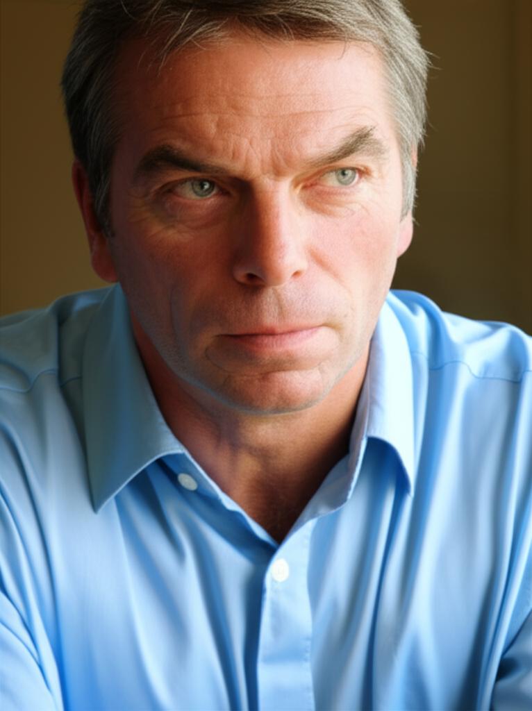 Middle-aged man looking thoughtful or slightly concerned