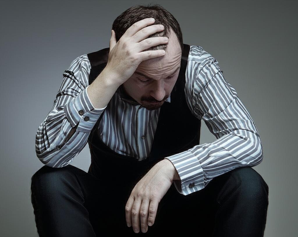 Man sitting alone looking stressed and tired