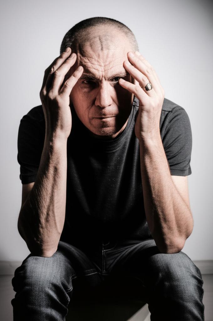 Frustrated man sitting alone