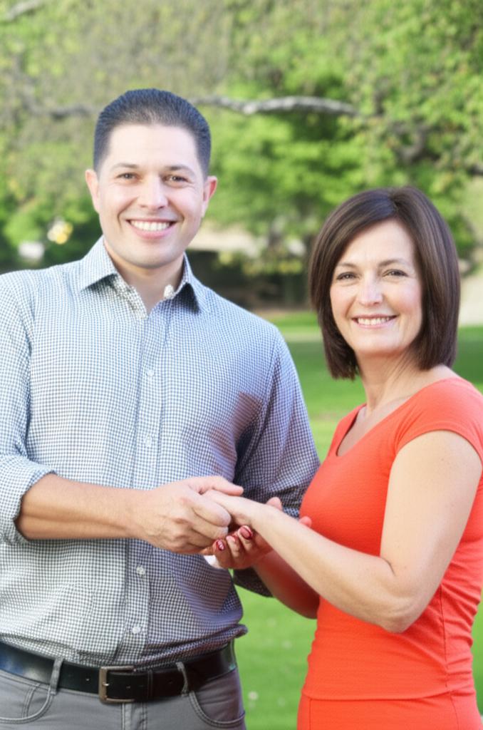 Happy middle-aged couple holding hands or embracing