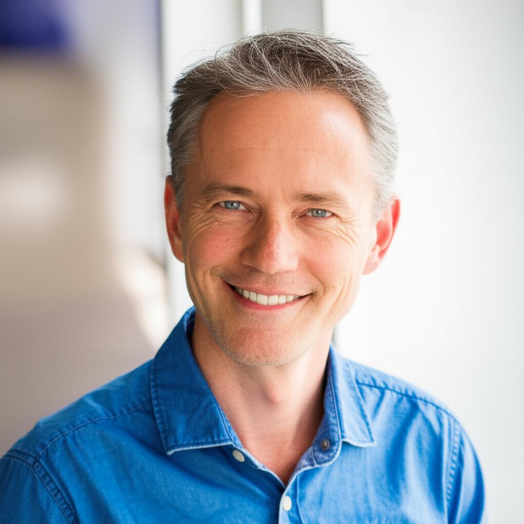 middle-aged man smiling confidently