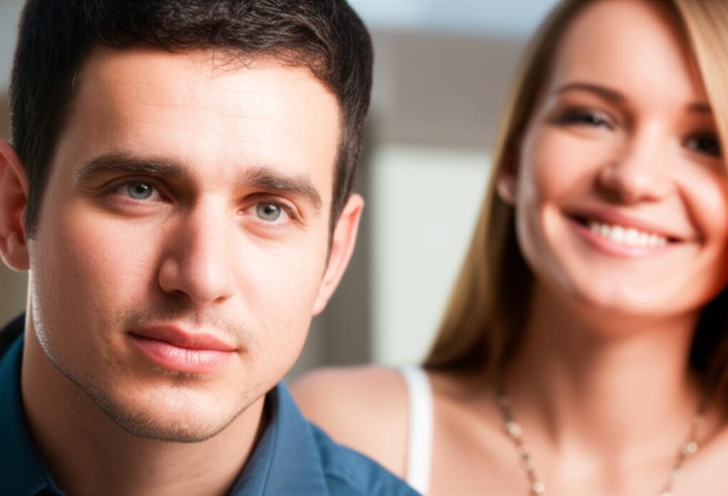 man looking confident and happy with his partner