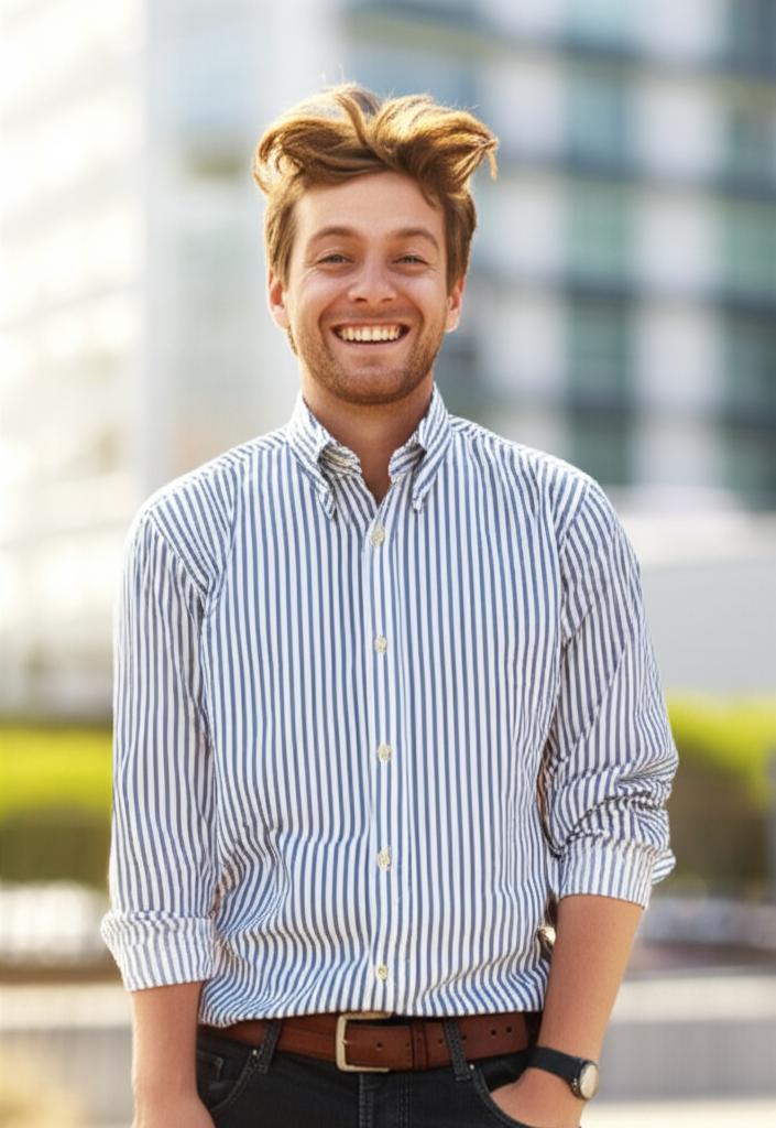 man looking energetic and happy after work