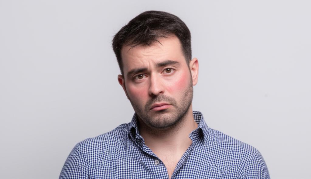 Man looking tired and disappointed after a brief moment of energy